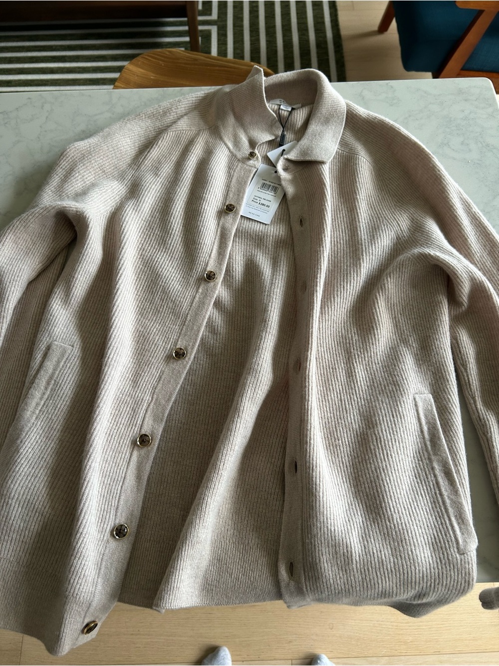 Reiss Beige Ribbed Button-Up Cardigan - Picture 3 of 3